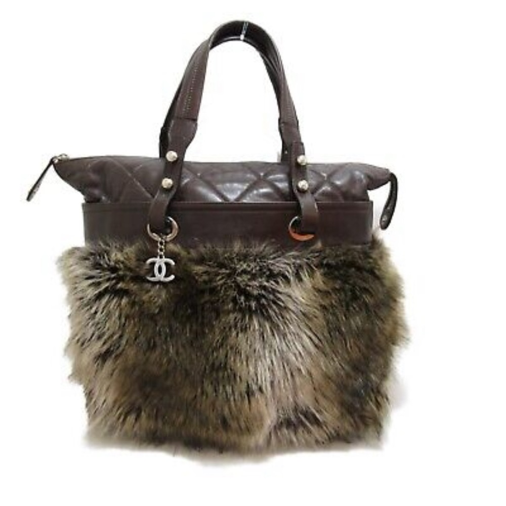 Chanel Paris Biarritz Fur Calf Skin Leather Bag
